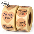 Custom Love Heart Shape Thank You Sticker Seal, Kraft Paper Roll Label Thank You Sticker for Envelope